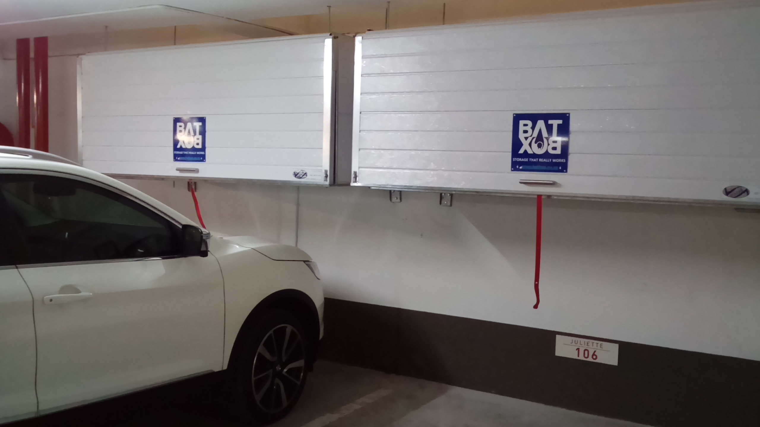 BatBox storage unit with vehicle parked directly below